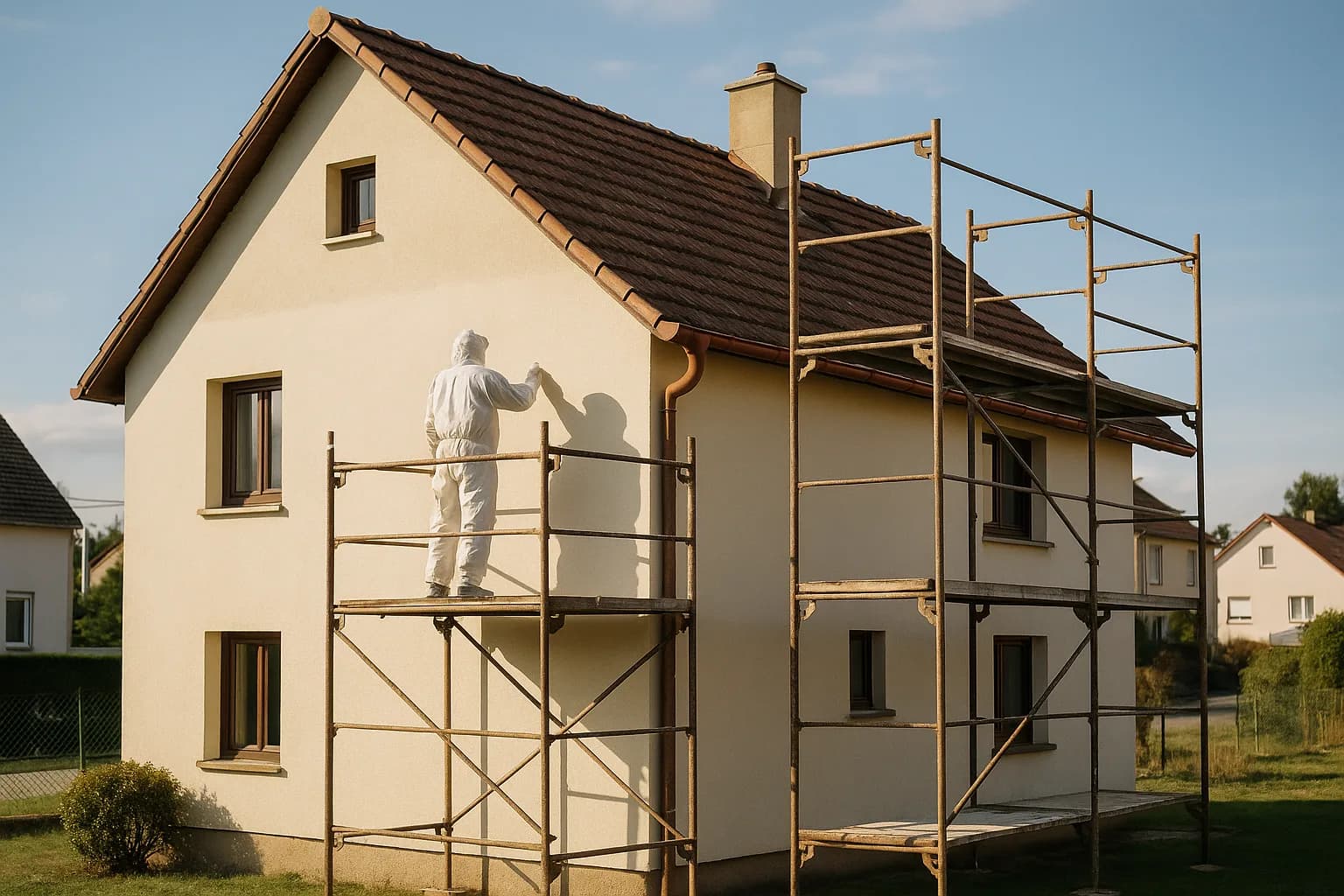 Façade isolée par l'extérieur sur un chantier de rénovation énergétique